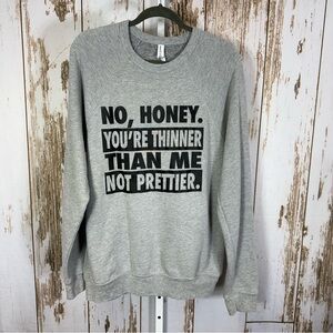 Bella + Canvas, Light Gray Raglan Crew Sweatshirt with Bold Black Text. Size L